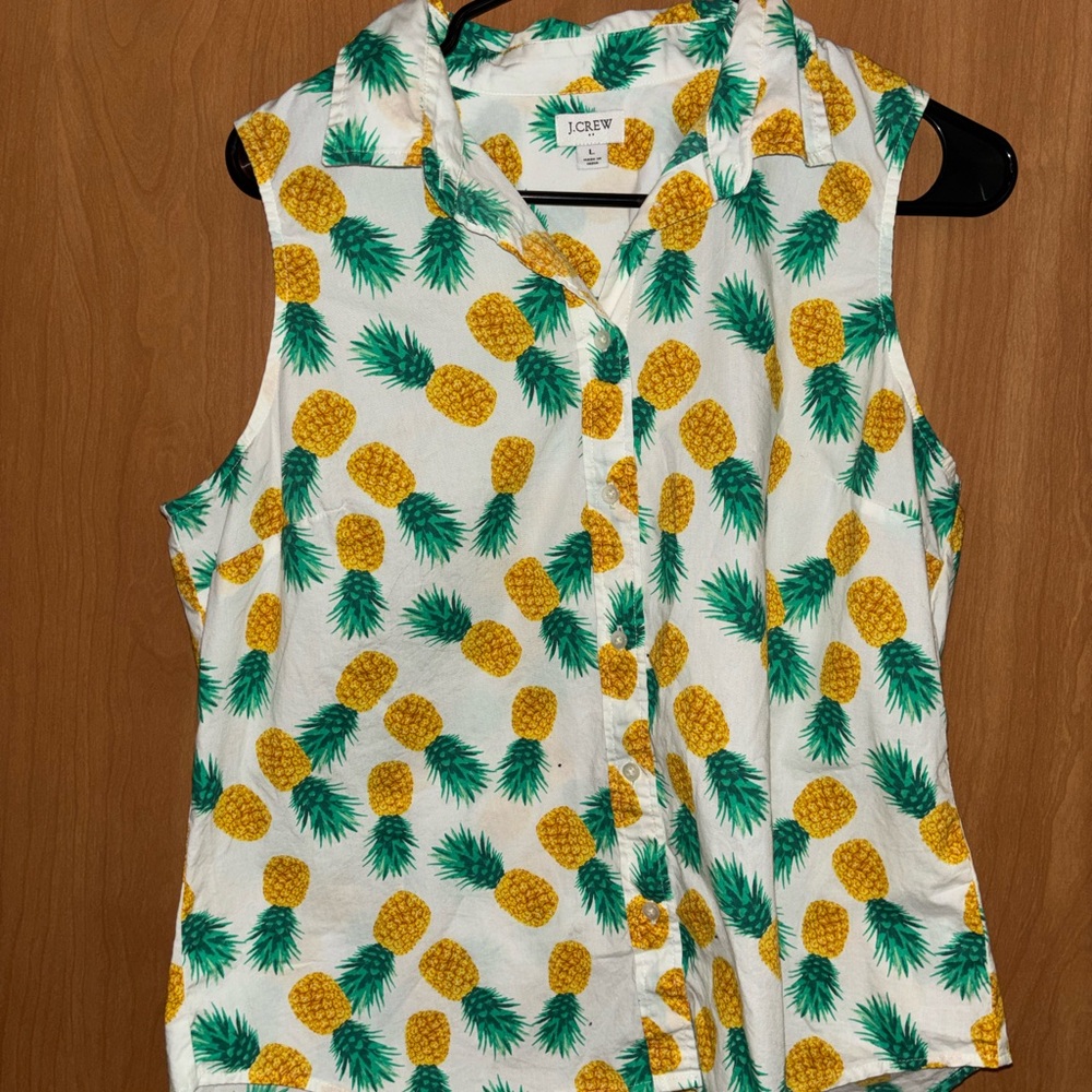 J. Crew Green and Yellow Pineapple Print Shirt